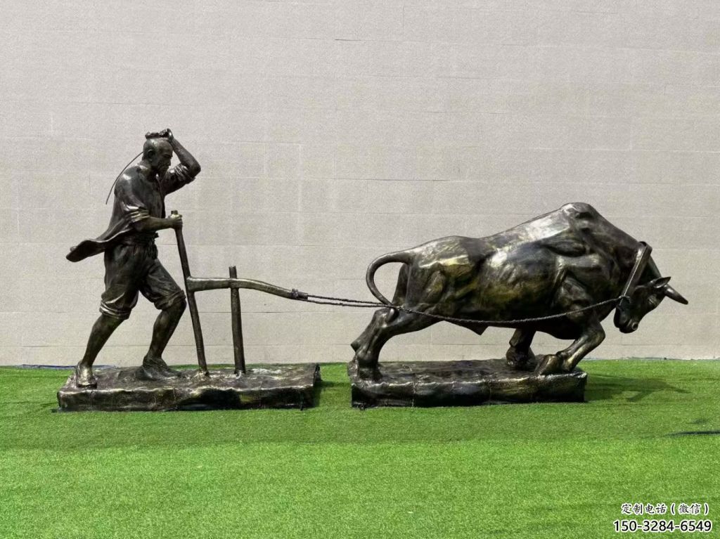 仿古農(nóng)耕牛雕塑供應 庭院彩繪雕塑 田間雕塑小品