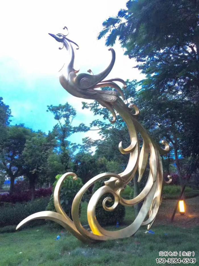 古銅色鳳凰雕塑加工 大型城市雕塑 商業街擺件