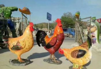 商業街玻璃鋼公雞雕塑廠家 售樓處學校雕塑 家禽擺件