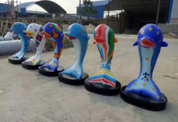 仿古玻璃鋼海豚雕塑廠家 庭院彩繪雕塑 田間小品