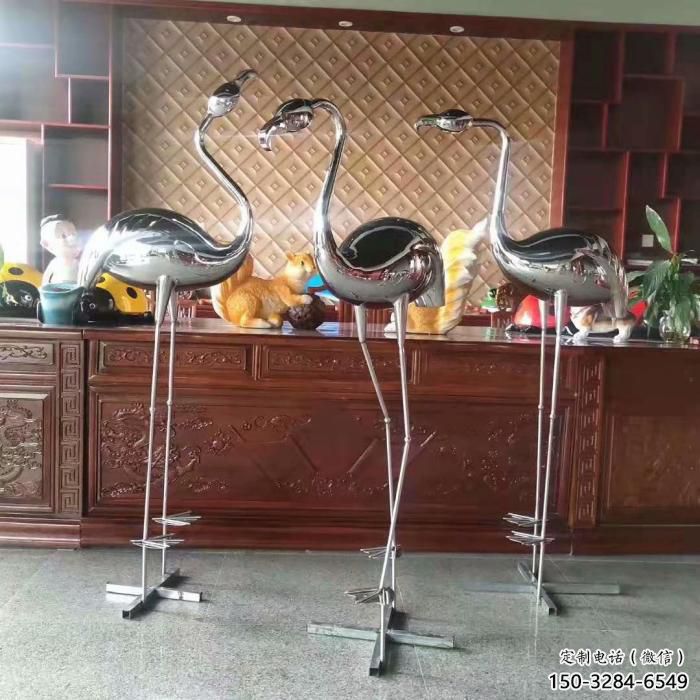商場不銹鋼火烈鳥雕塑 仿真動物雕塑 店門口小品
