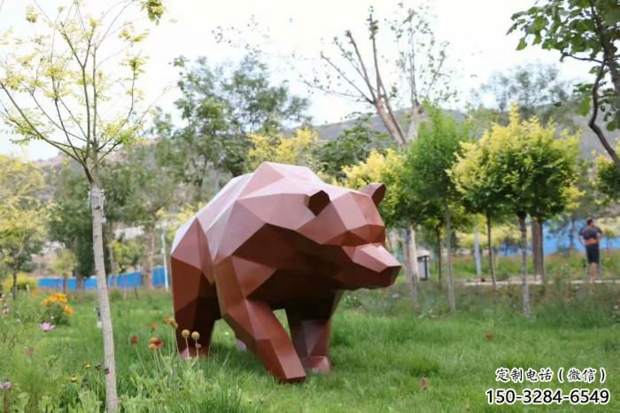 不銹鋼大熊雕塑，公園廣場(chǎng)雕塑，仿真彩繪工藝 (9)