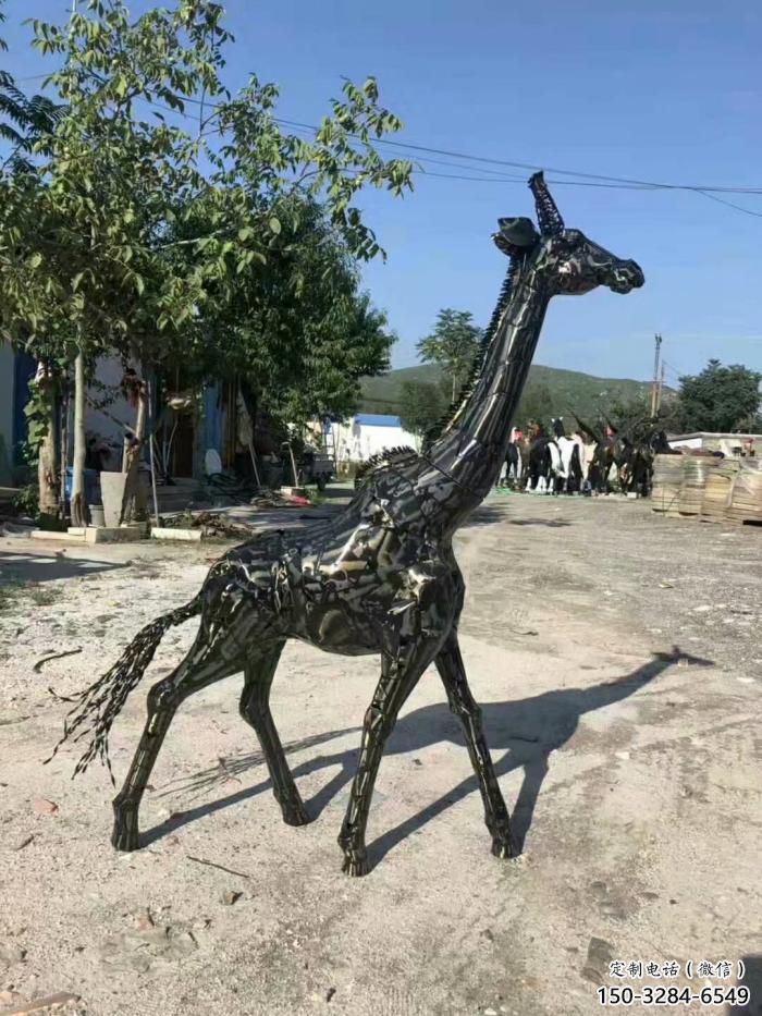 不銹鋼長頸鹿雕塑，異形幾何動物，售樓處小區擺件 (2)