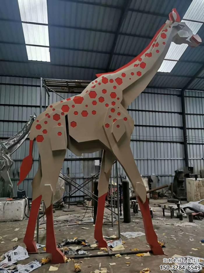 不銹鋼長頸鹿雕塑，異形幾何動物，售樓處小區擺件 (3)