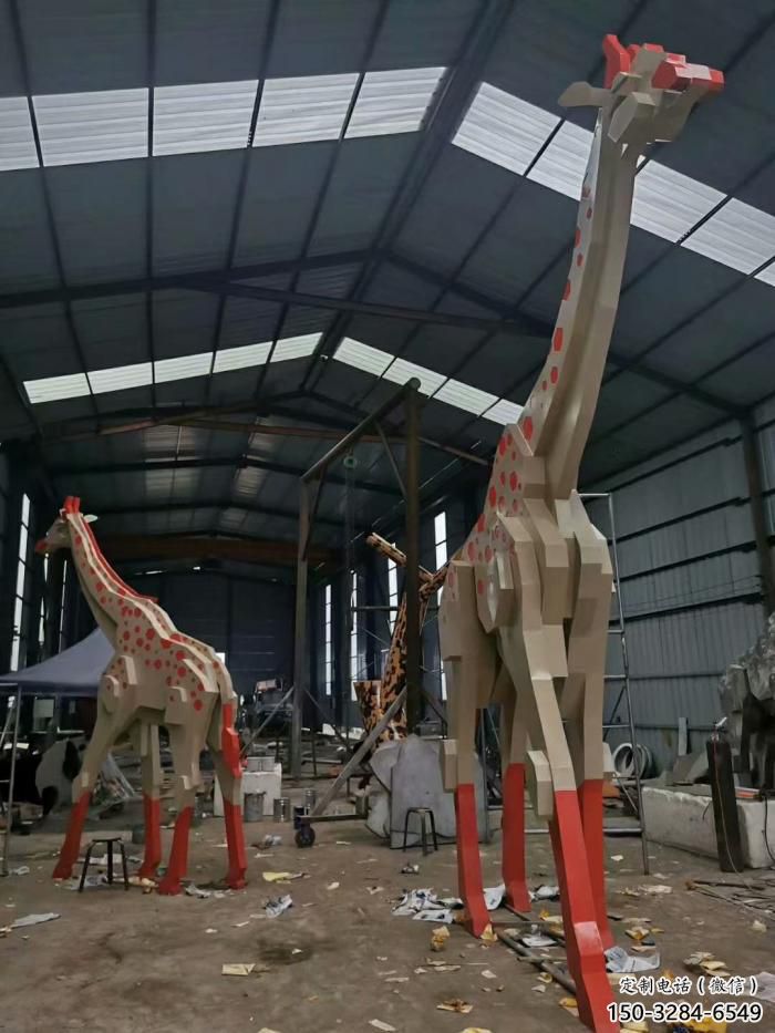 不銹鋼長頸鹿雕塑，異形幾何動物，售樓處小區擺件 (6)