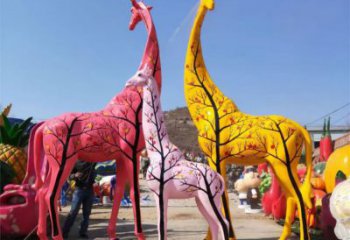 玻璃鋼長(zhǎng)頸鹿雕塑，仿真彩繪工藝，公園廣場(chǎng)房地產(chǎn)擺放 (4)