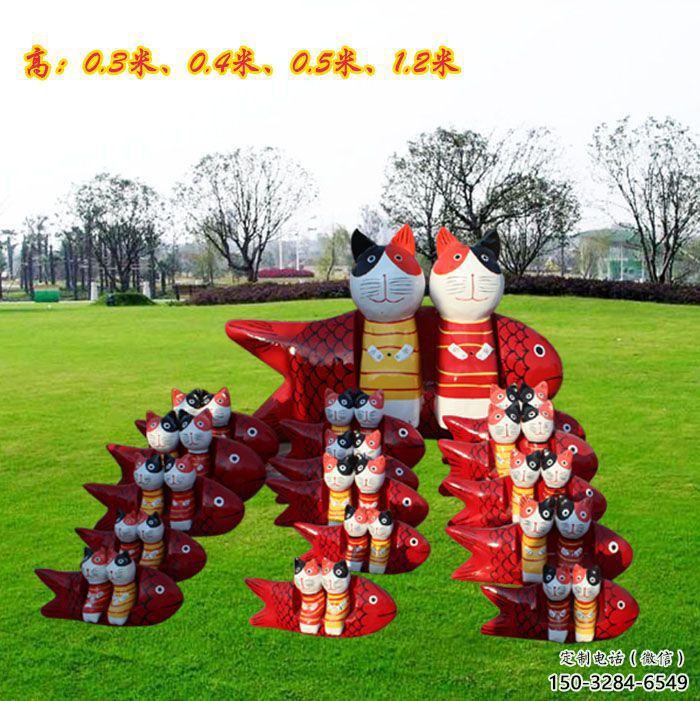 校園小貓雕塑，仿真主題，動漫工藝