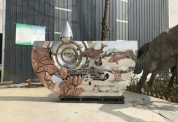 園林魚形雕塑，噴漆運動雕塑，網(wǎng)格形式