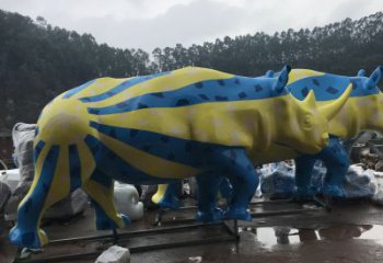 街道犀牛雕塑，鑄銅農耕雕塑，古銅效果