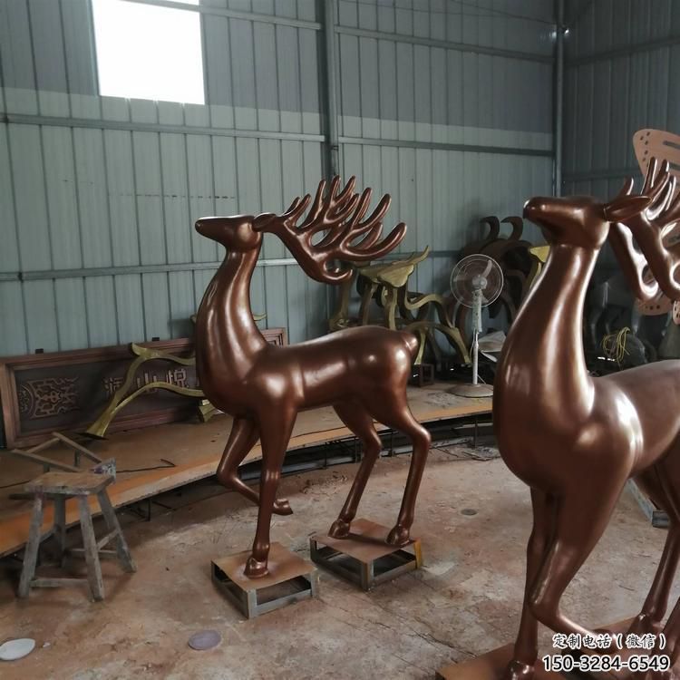 室內(nèi)馴鹿雕塑，拉絲海洋雕塑，抽象效果