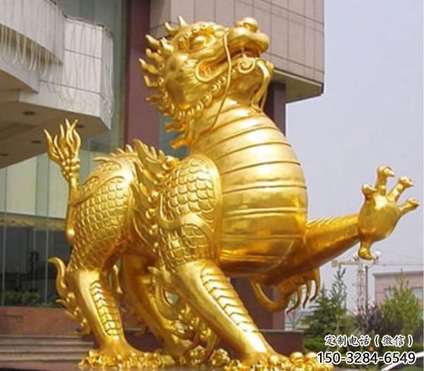 飯店麒麟雕塑，鍍金歐式雕塑，鍍金工藝