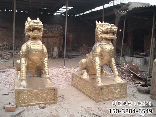 公園麒麟雕塑，噴砂發(fā)光雕塑，鑄銅工藝