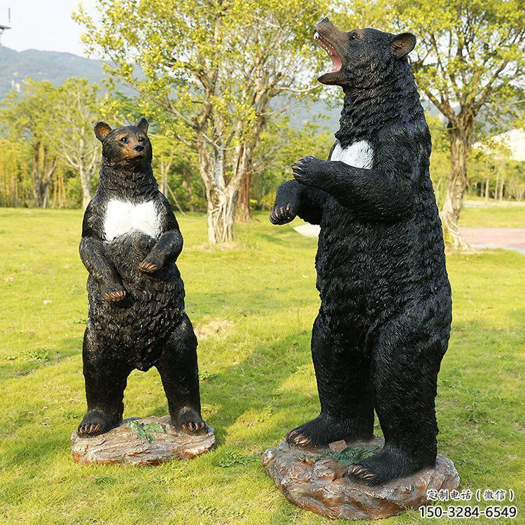 小區黑熊雕塑，拉絲動物雕塑，抽象效果