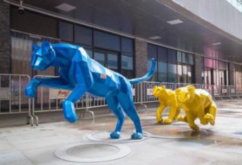 廣場獵豹雕塑，卡通水景雕塑，抽象效果