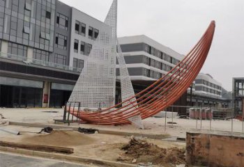 室內帆船雕塑，拉絲景觀雕塑，抽象效果