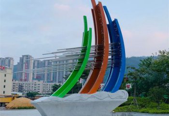 小區帆船雕塑，拉絲景觀雕塑，抽象效果
