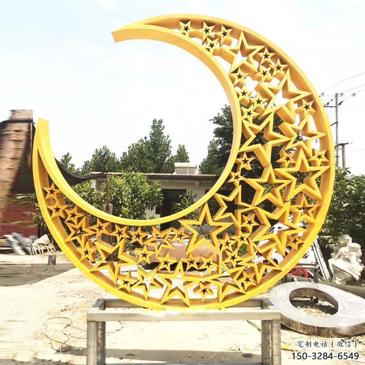 庭院月亮雕塑，鍍金歐式雕塑，網格形式