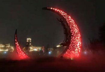 公園月亮雕塑，噴砂發光雕塑，鍛造工藝