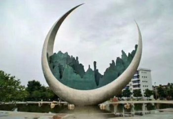 農村月亮雕塑，鏤空景觀雕塑，抽象效果