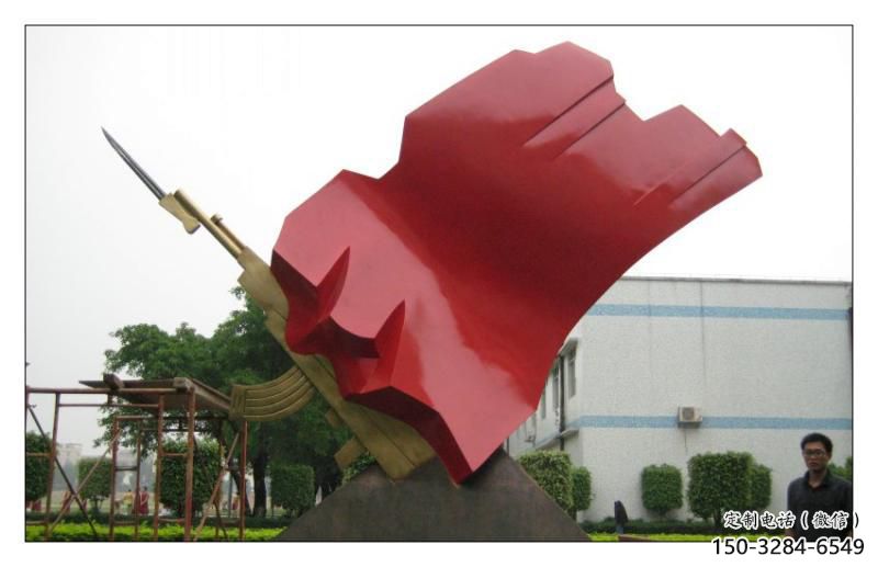 校園紅旗雕塑，拉絲黨建雕塑，抽象主題