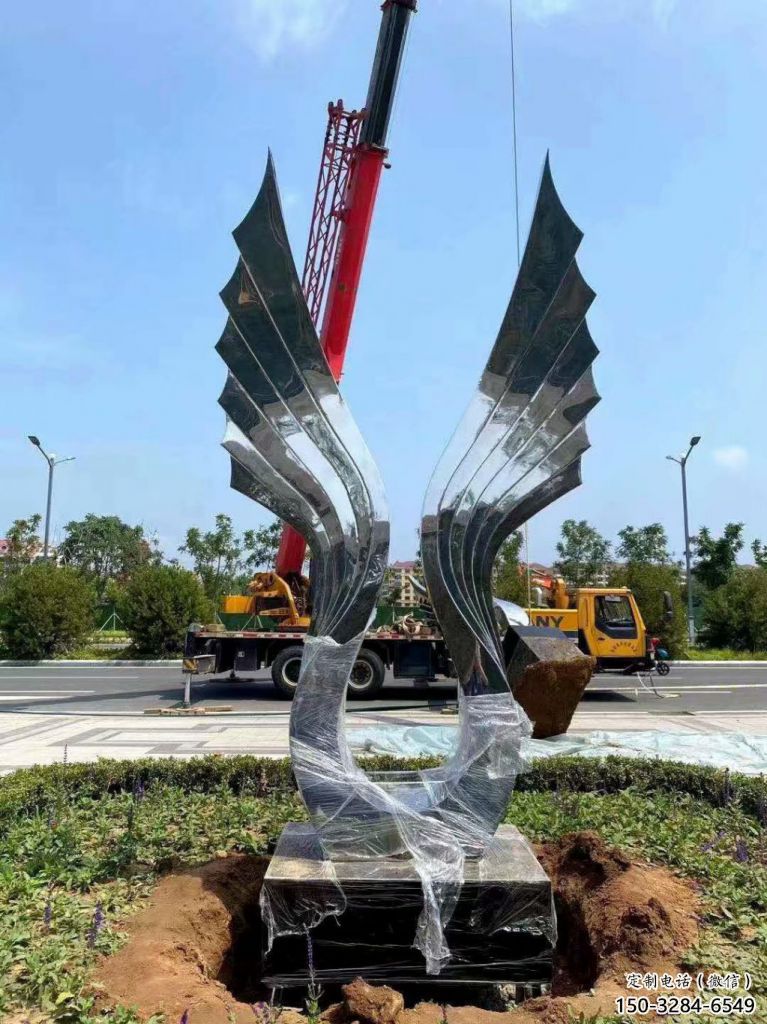 園林翅膀雕塑，噴漆景觀雕塑，網格形式