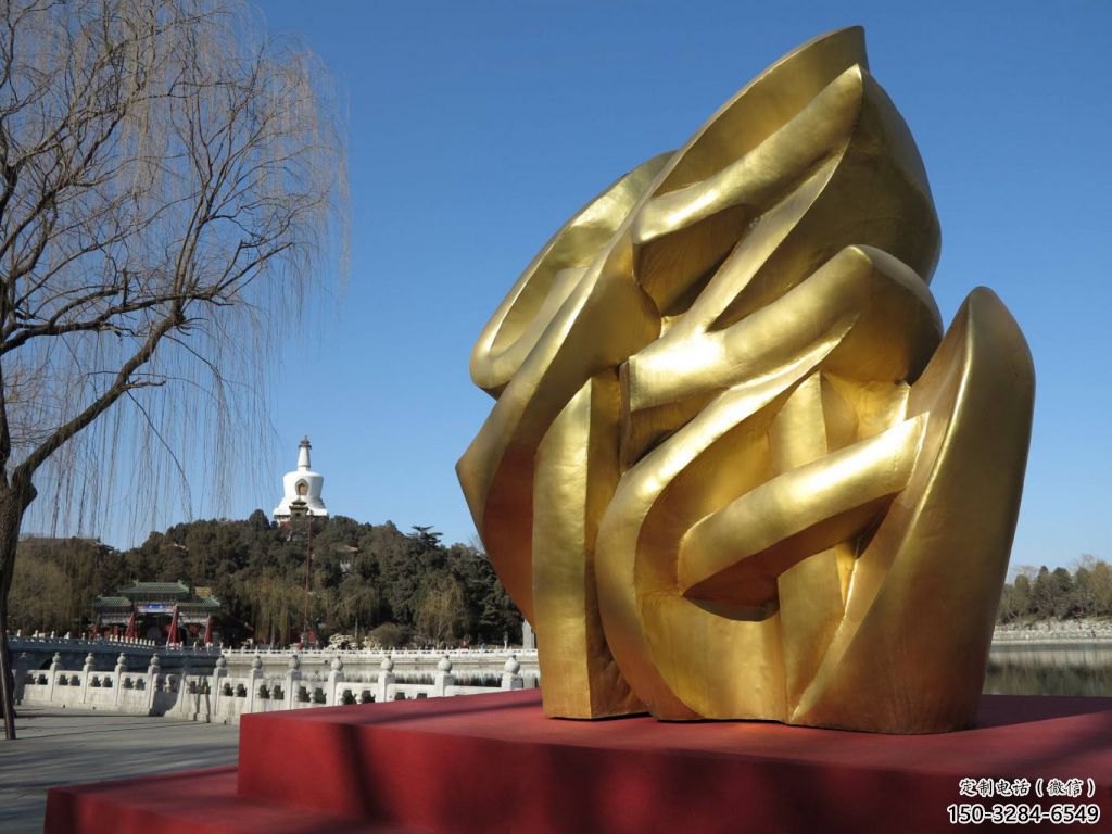 景觀館福字雕塑，鍍銅景觀雕塑，鍍銅工藝