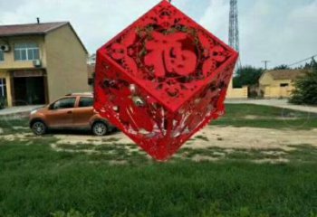 城市福字雕塑，網(wǎng)格體育雕塑，古銅效果