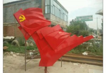 街道國(guó)旗雕塑，鍛造黨建雕塑，古銅效果 (2)