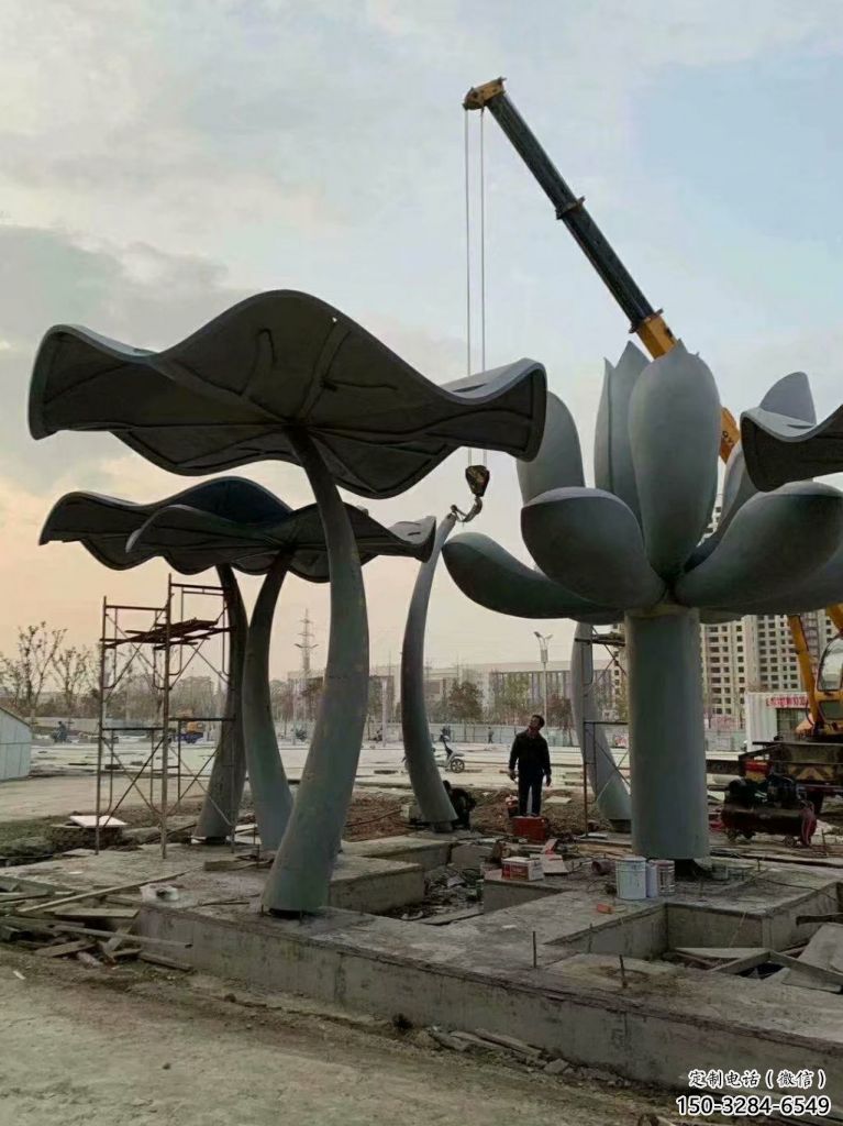 街頭荷葉雕塑 大型別墅區植物雕塑 鋼管花卉雕塑
