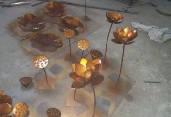 街道荷葉雕塑 現(xiàn)代景觀花卉雕塑 彩繪植物雕塑