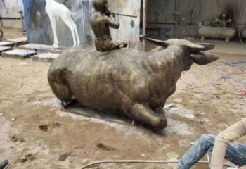 戶外牧童雕塑廠家 噴漆民俗雕塑 燈光鑄銅雕塑