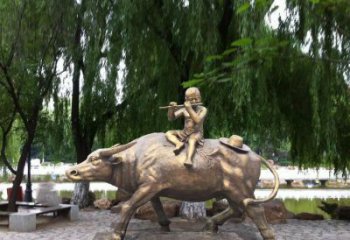 街道牧童雕塑廠家 現代景觀鑄銅雕塑 彩繪民俗雕塑