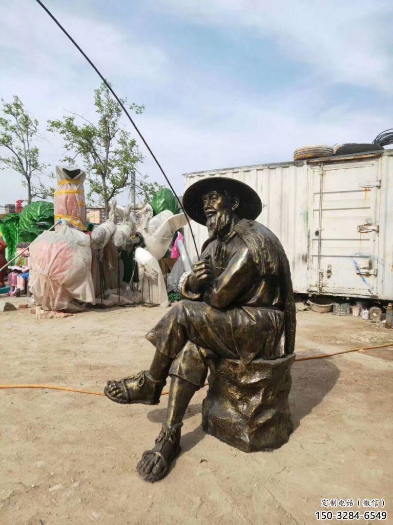 廣場(chǎng)釣魚雕塑 抽象民俗雕塑 烤漆姜太公雕塑