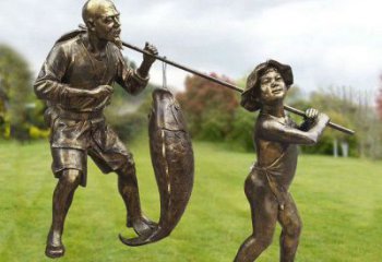 田間釣魚雕塑 彩繪民俗雕塑 園林擺件