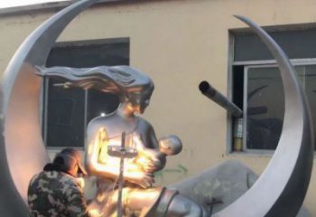 鍛造母親雕塑 懸空餐飲店女人雕塑 戶(hù)外肖像雕塑