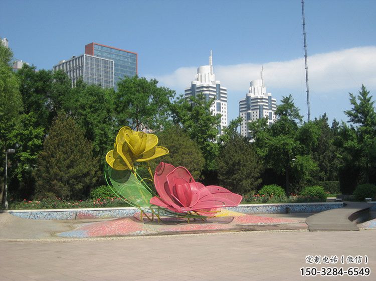 鏤空月季花雕塑 噴水園林花卉雕塑 住宅小區(qū)花朵雕塑