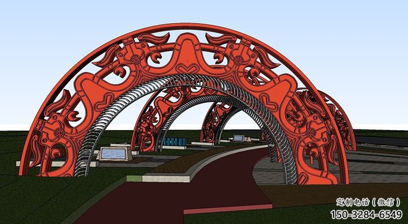 廣場拱門雕塑，烤漆工藝，不銹鋼景觀門頭雕塑