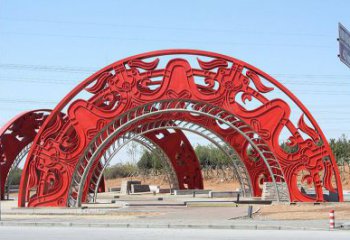 景區(qū)拱門雕塑,鏤空透雕設(shè)計(jì)，不銹鋼鏤空大門雕塑