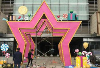 五角星門(mén)套雕塑，美陳藝術(shù)概念，不銹鋼大門(mén)雕塑展示