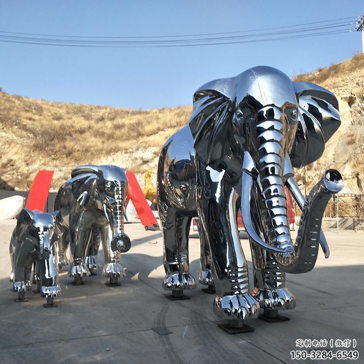金屬大象雕塑廠家，動(dòng)物景觀雕塑，不銹鋼動(dòng)物雕塑提供