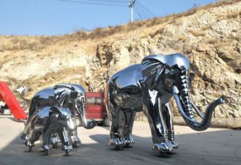 鏡面大象雕塑廠家，動物景觀雕塑，不銹鋼動物雕塑供應(yīng)