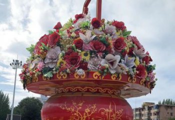 花籃雕塑制造商，城市雕塑，公園廣場(chǎng)仿真花籃雕塑觀賞型