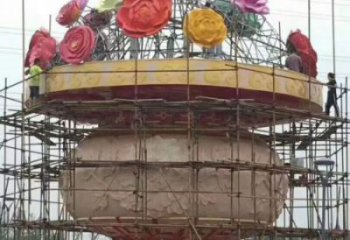 公園景觀雕塑定做，小區(qū)擺件，鏡面公園花籃雕塑制作