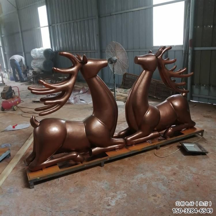 冷飲店馴鹿雕塑，鍍銅海洋雕塑，鏡面工藝