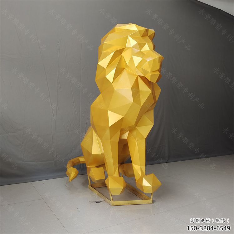 幾何獅子雕塑指用，景觀雕塑，藝術(shù)不銹鋼獅子雕塑點(diǎn)擊