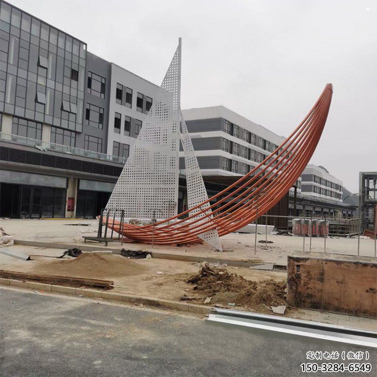 室內(nèi)帆船雕塑，拉絲景觀雕塑，抽象效果