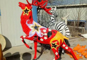 梅花鹿雕塑精品，標(biāo)識(shí)雕塑，小區(qū)玻璃鋼梅花鹿雕塑供給