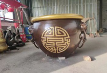 古法銅缸雕塑-鑄銅吉祥銅缸雕塑