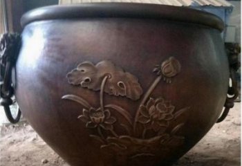 荷葉紫銅缸雕塑