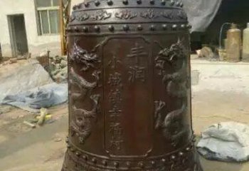 黃銅銅鐘雕塑-雙龍八卦紋銅鐘造型